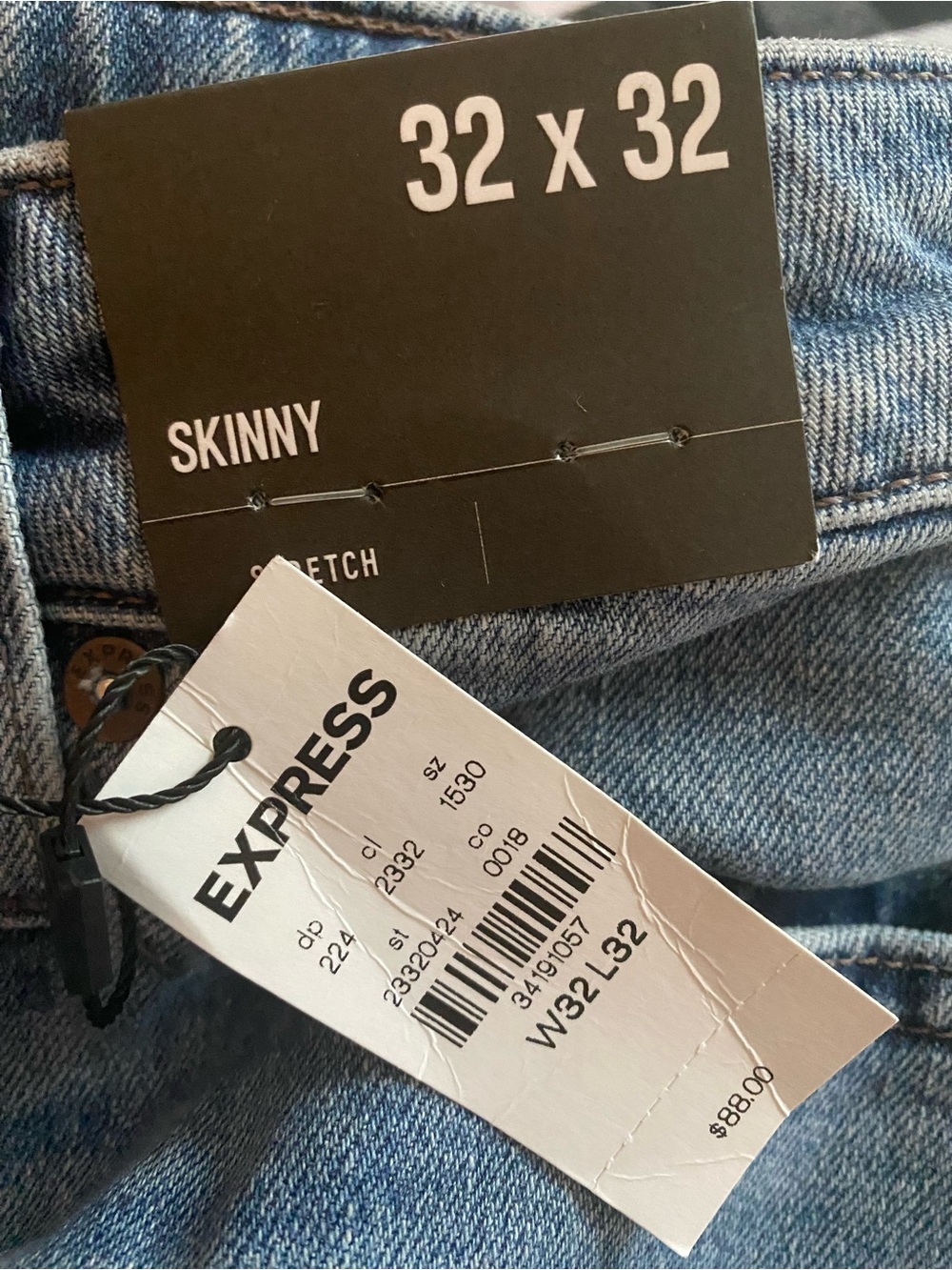 Express Classic Skinny Stretch Men's Blue Denim Jeans Straight Fit NWT Sz 32x32 - Picture 2 of 7